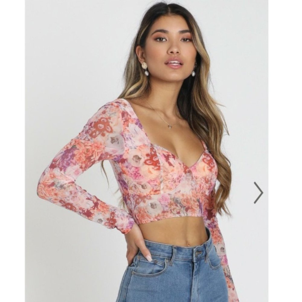 Showpo Eyes On You Crop Top in Atomic Tangerine Floral